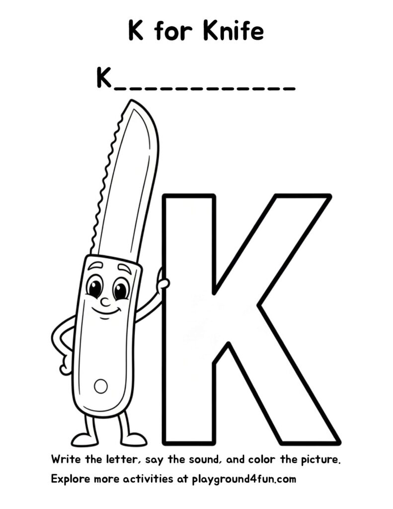 K for Knife Coloring Pages