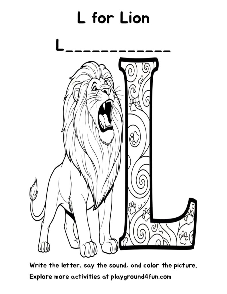 L for Lion Coloring Pages