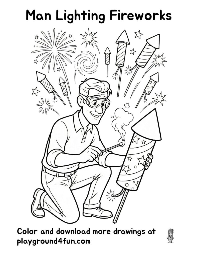 Man Lighting Fireworks Coloring Pages