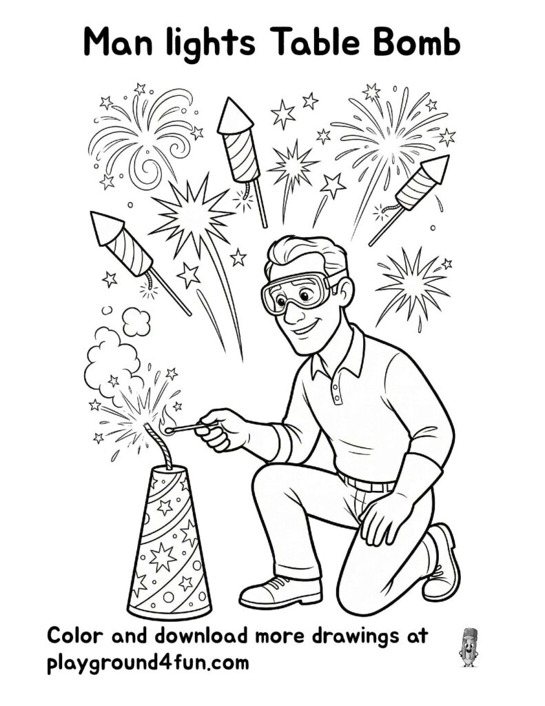Man lights Table Bomb Coloring Pages