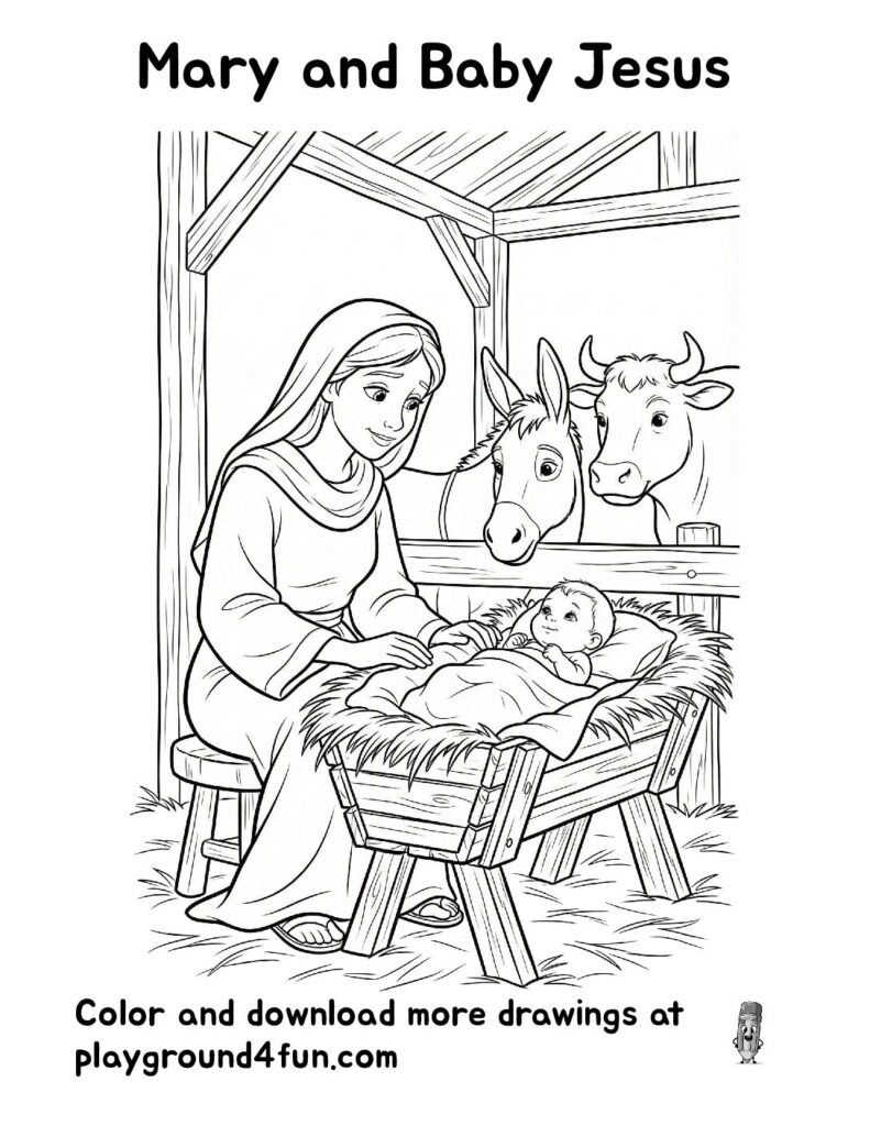 Mary and Baby Jesus Coloring Pages