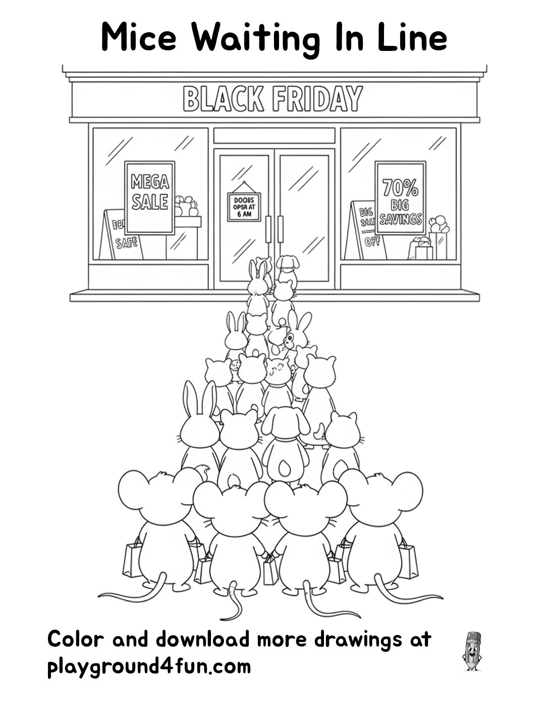 Mice Waiting In Line Coloring Pages - free and printable