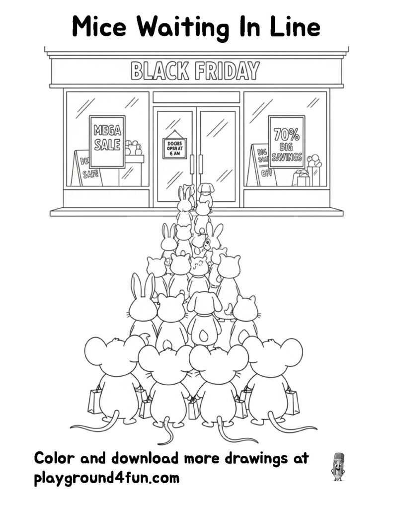 Coloring pages: Mice Waiting In Line preview