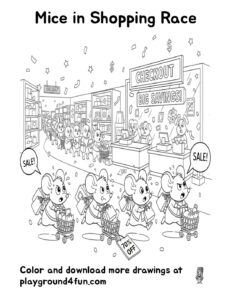 Coloring pages: Mice in Shopping Race pdf