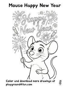 Coloring pages: Mouse Happy New Year pdf