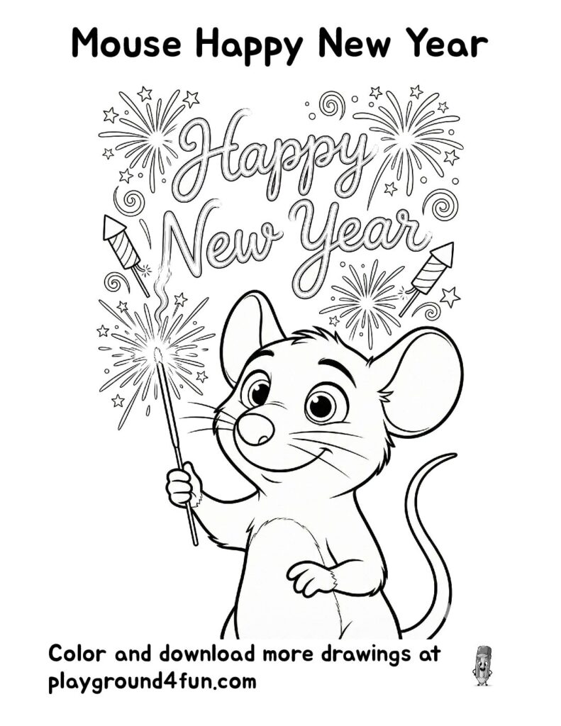 Mouse Happy New Year Coloring Pages