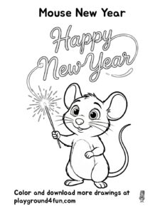 Coloring pages: Mouse New Year pdf