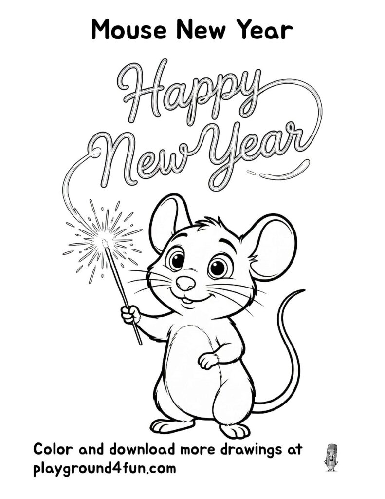 Mouse New Year Coloring Pages