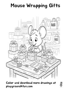Coloring pages: Mouse Wrapping Gifts pdf