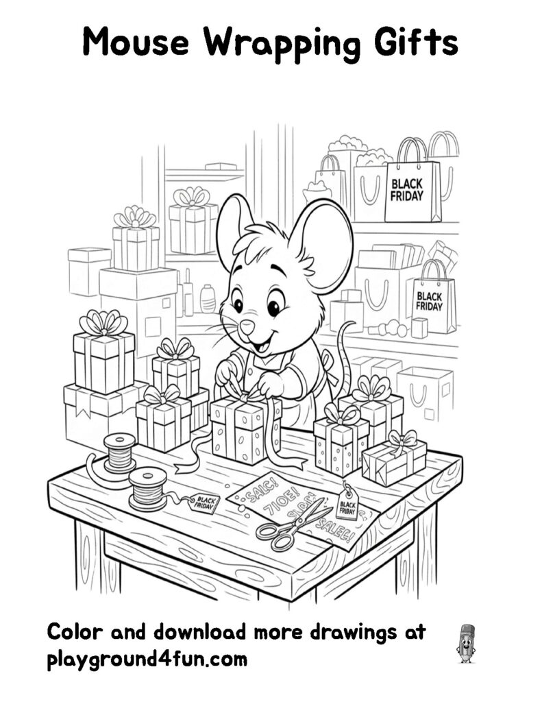 Coloring pages: Mouse Wrapping Gifts preview