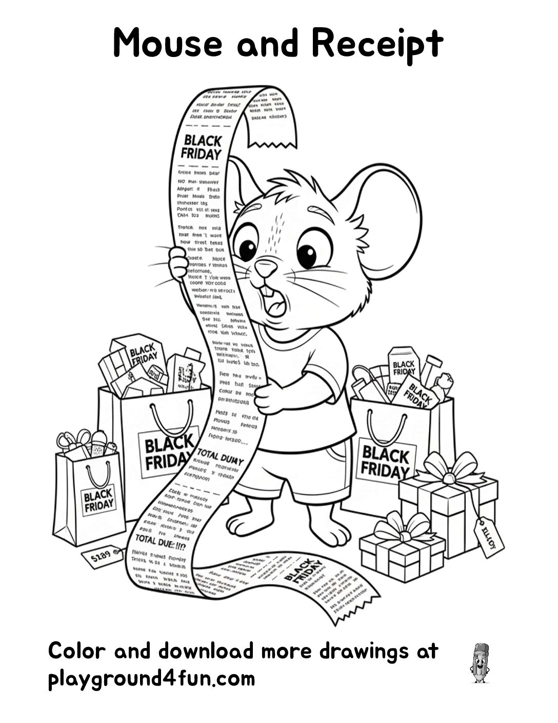 Coloring pages: Mouse and Receipt pdf
