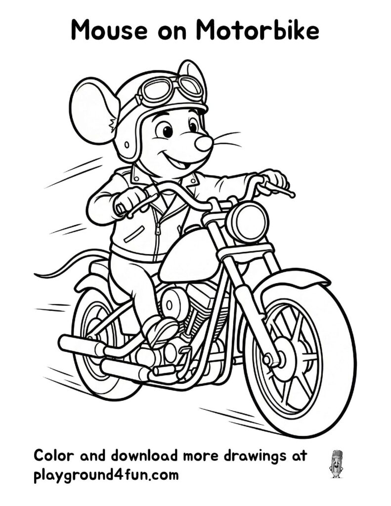 Mouse on Motorbike Coloring Pages