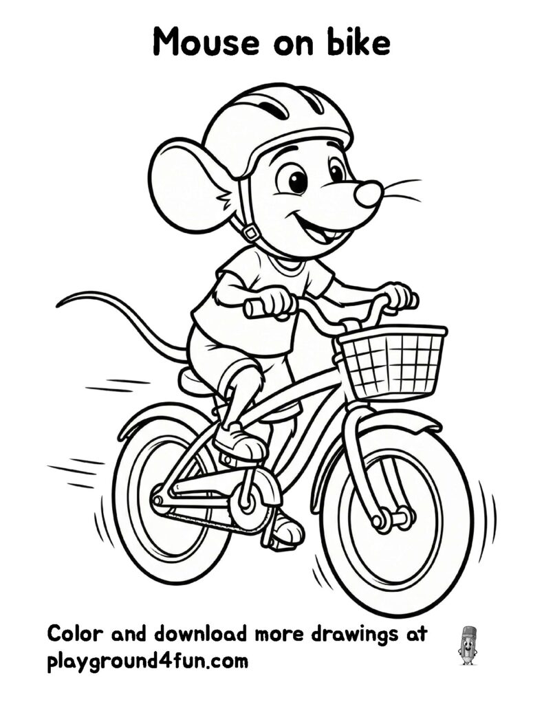 Coloring pages: Mouse on bike preview