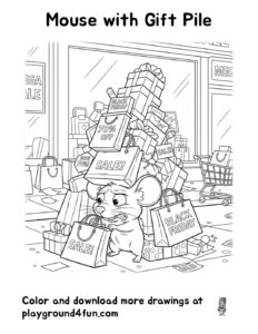 Coloring pages: Mouse with Gift Pile pdf