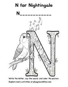 Coloring pages: N for Nightingale pdf
