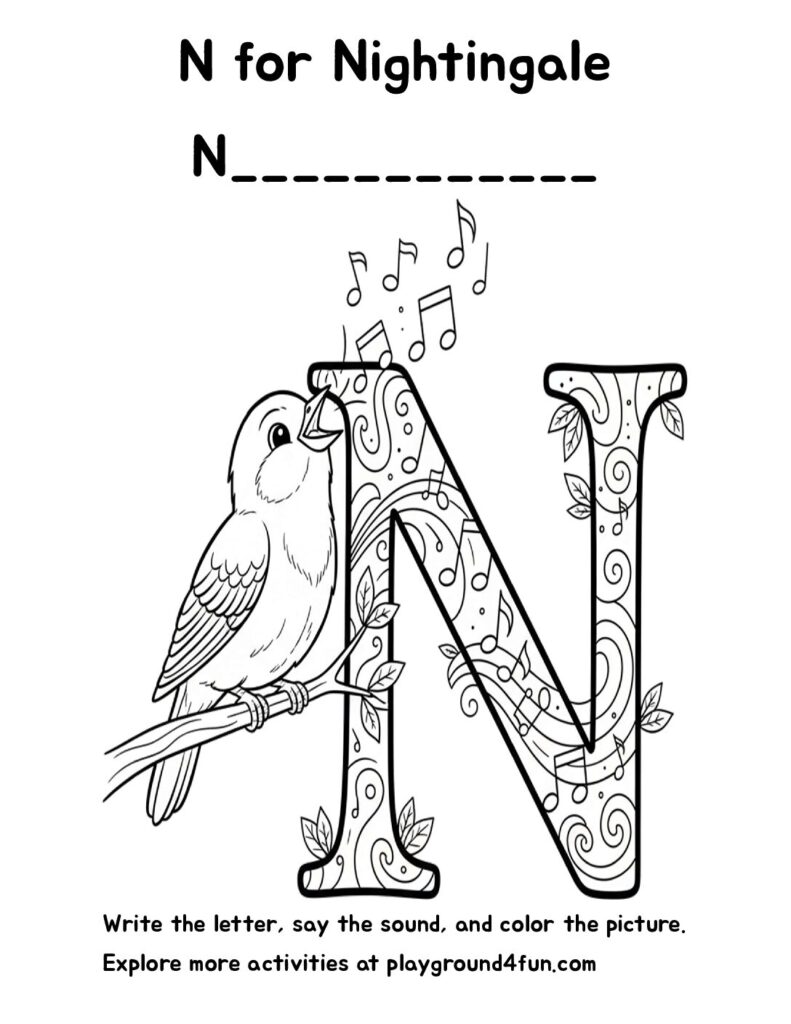 N for Nightingale Coloring Pages