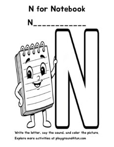 Coloring pages: N for Notebook pdf