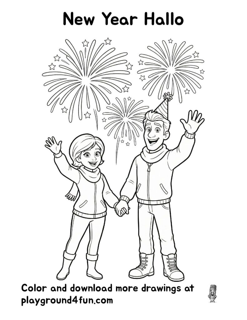 New Year Hallo Coloring Pages