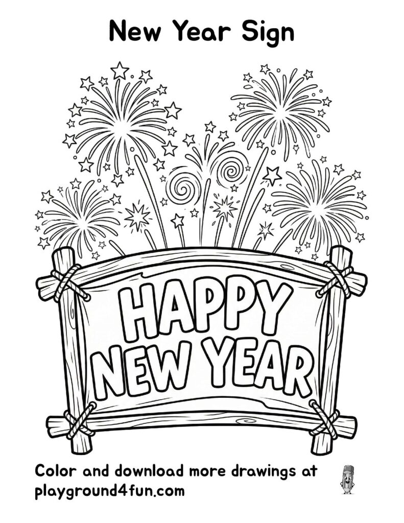 New Year Sign Coloring Pages