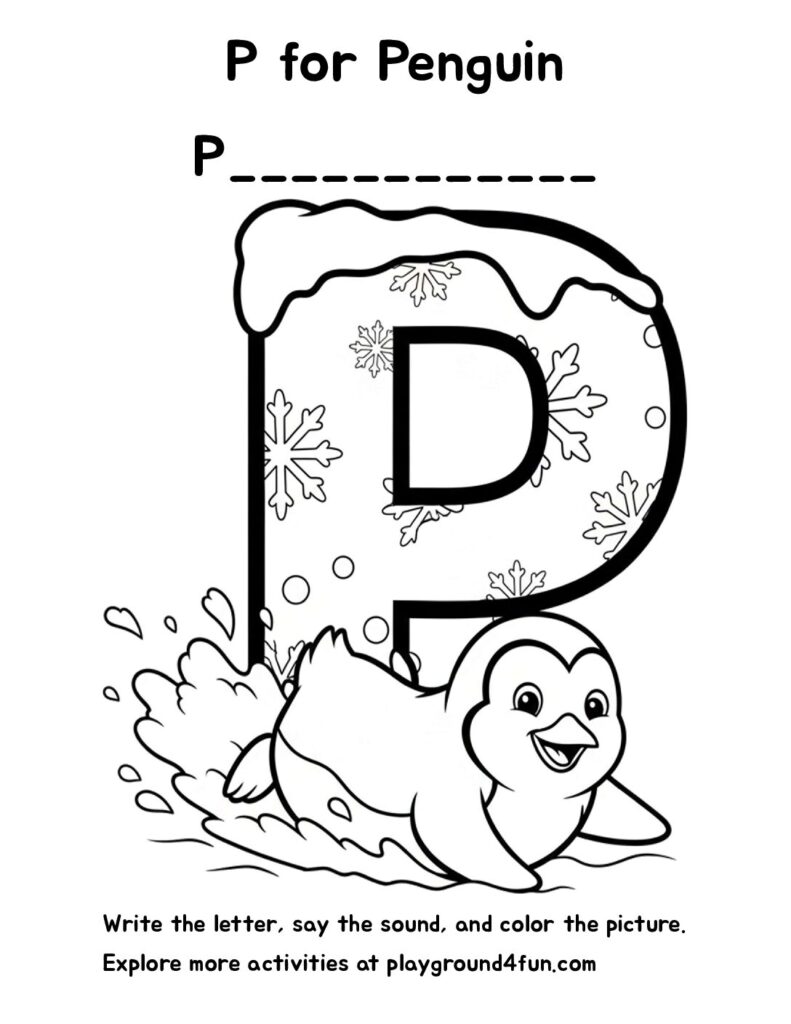 P for Penguin Coloring Pages