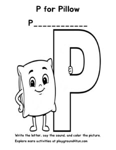 Coloring pages: P for Pillow pdf