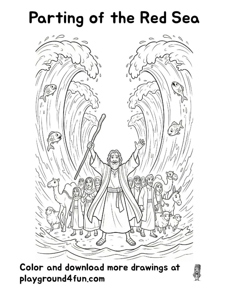 Parting of the Red Sea Coloring Pages