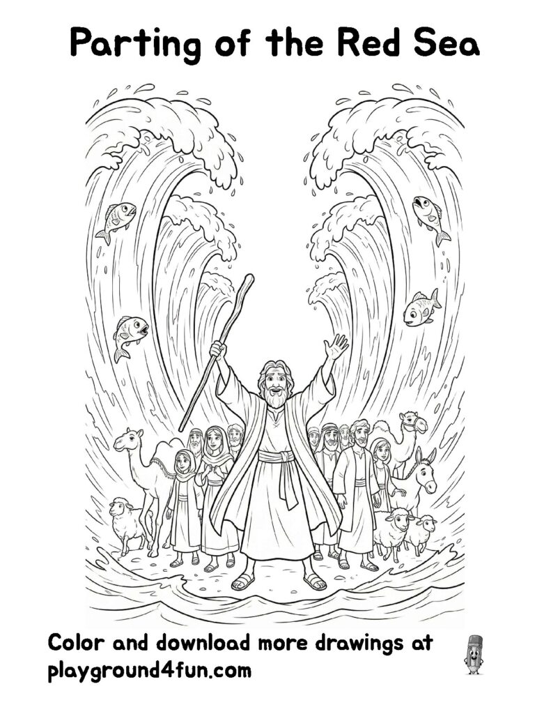 Coloring pages: Parting of the Red Sea preview