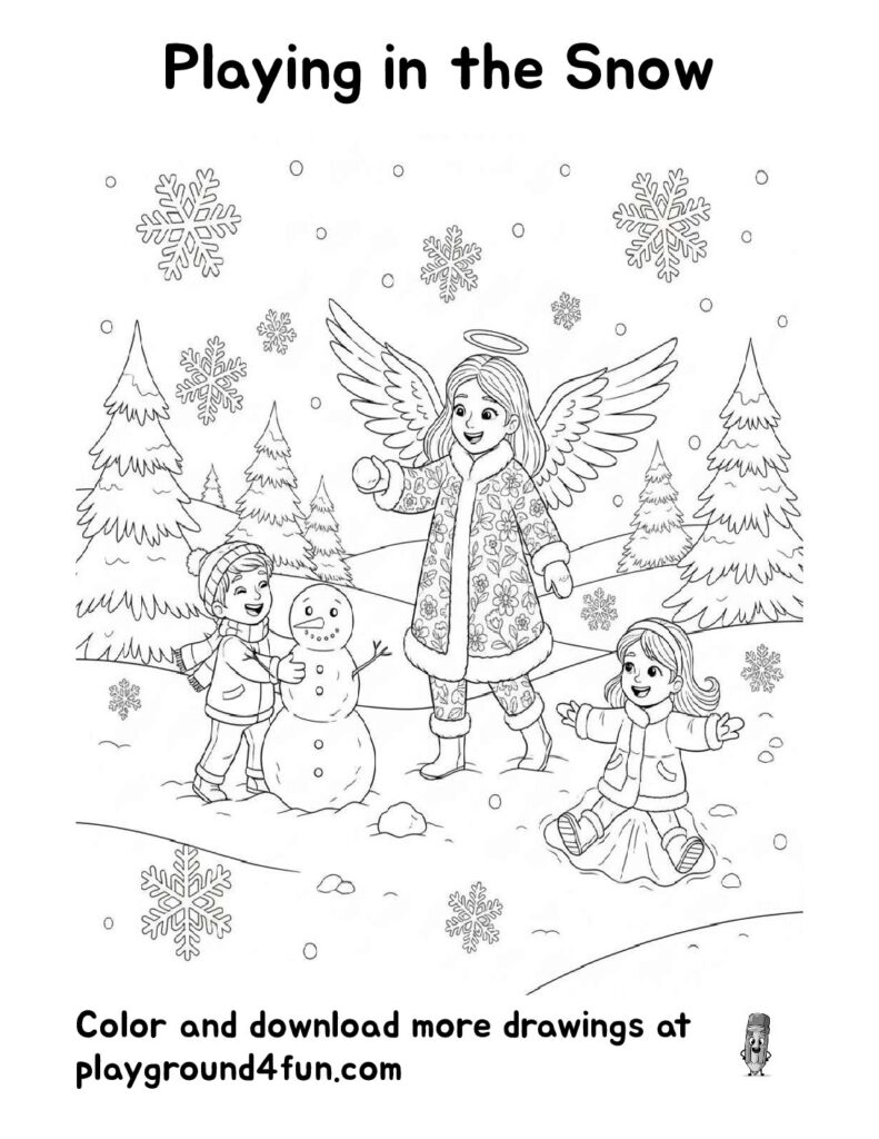 Playing in the Snow Coloring Pages