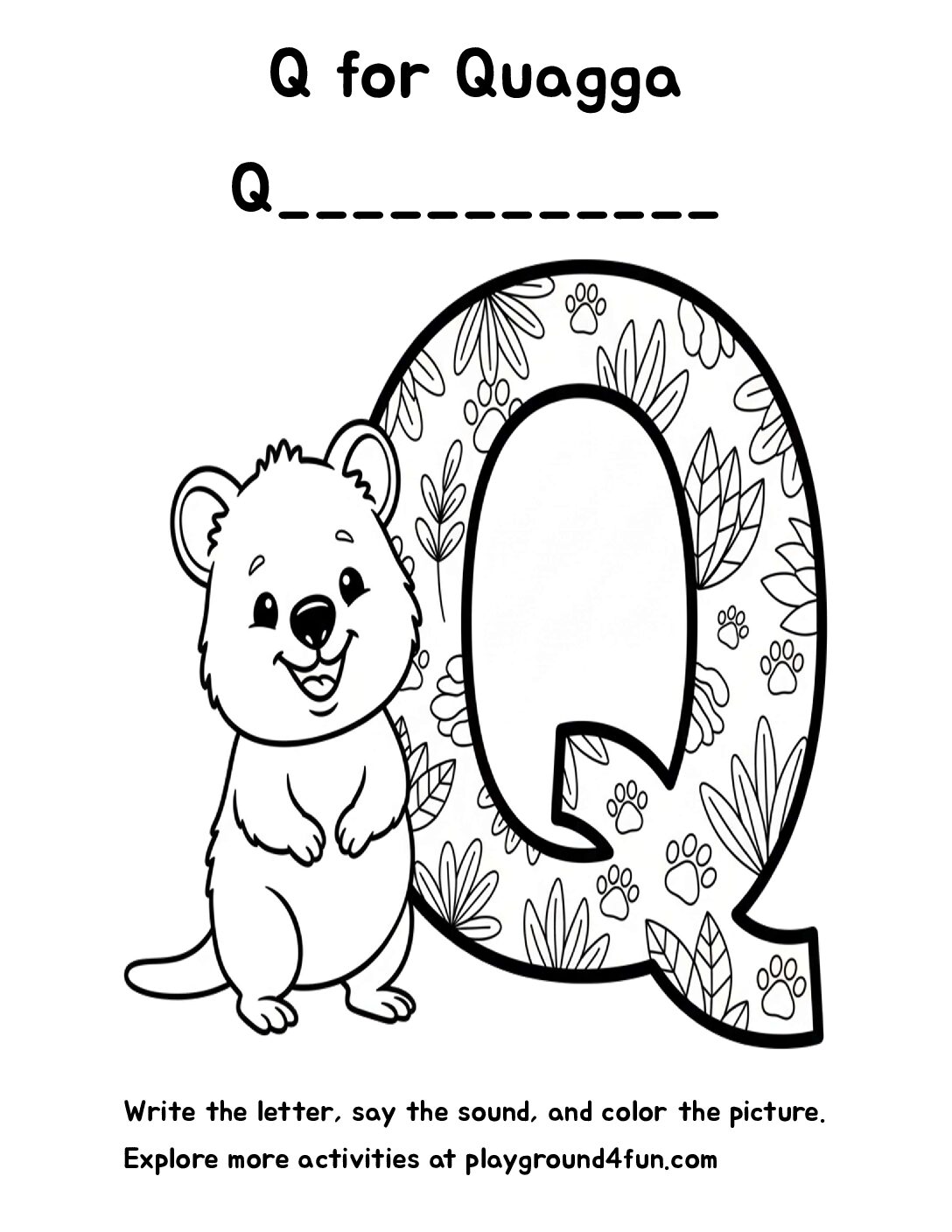 Coloring pages: Q for Quagga pdf
