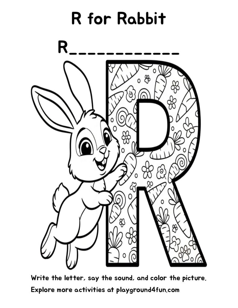 R for Rabbit Coloring Pages