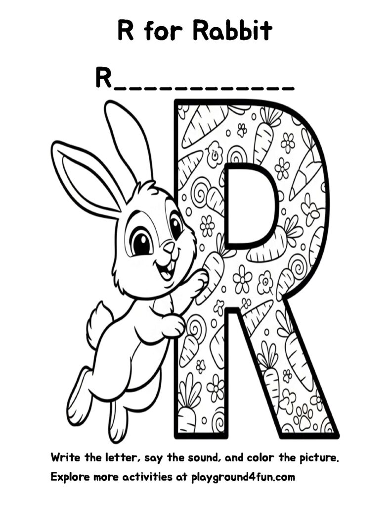 Rabbit Coloring Pages: R for Rabbit