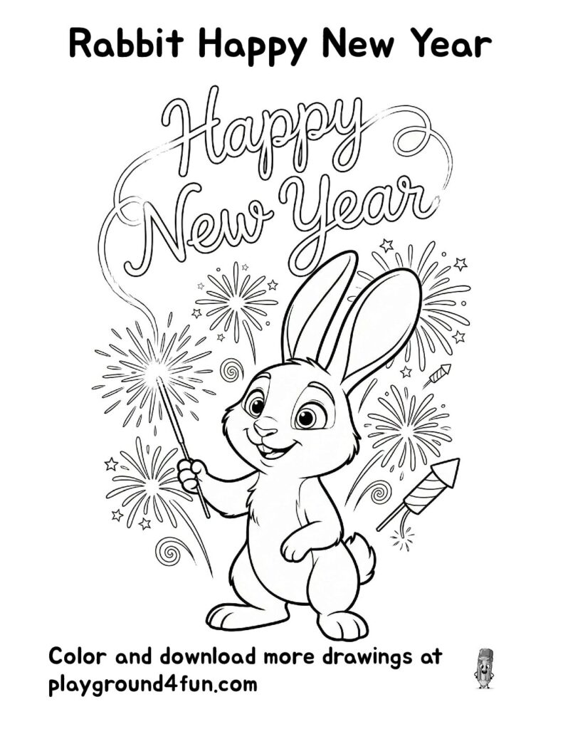 Rabbit Happy New Year Coloring Pages