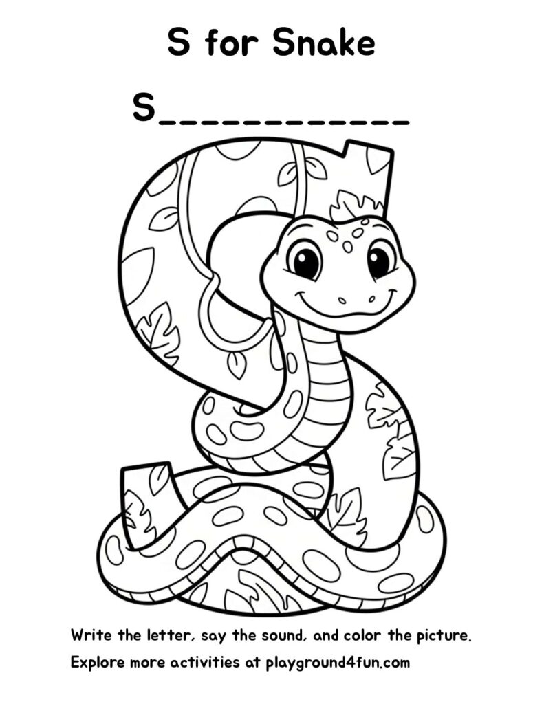 S for Snake Coloring Pages