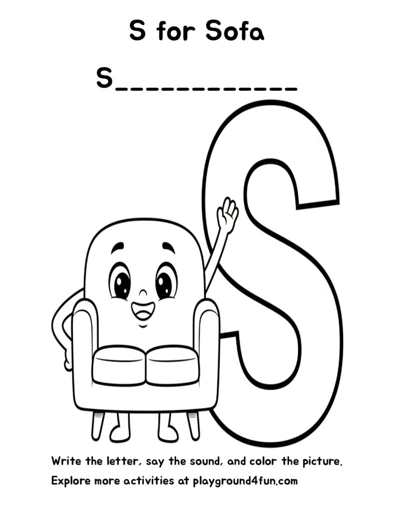 S for Sofa Coloring Pages