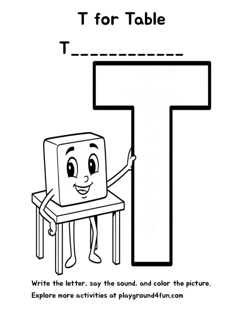 T for Table Coloring Pages