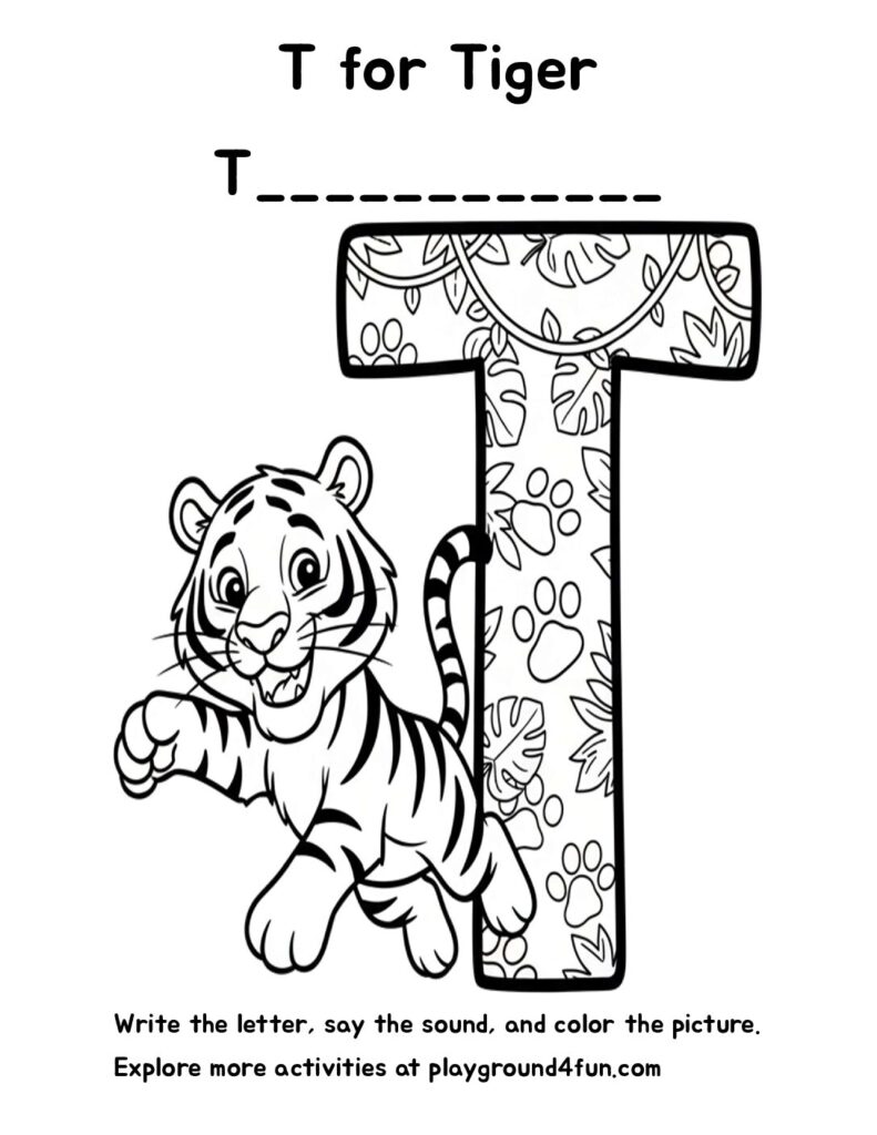 T for Tiger Coloring Pages