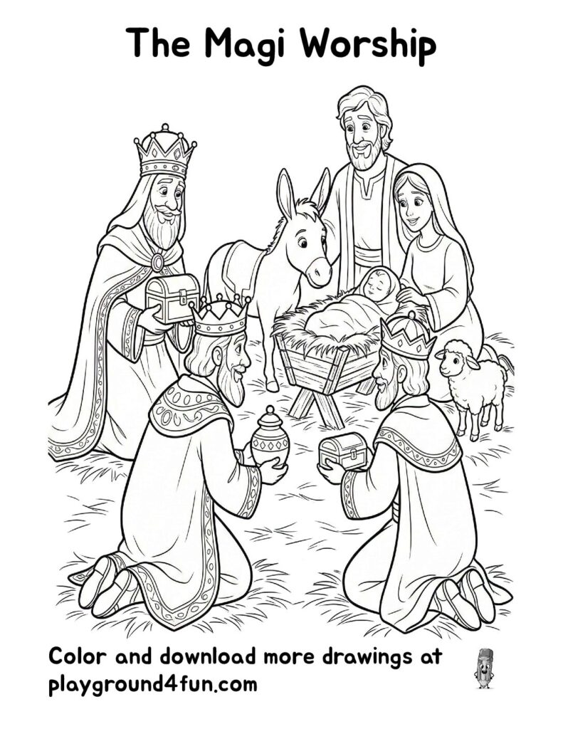 The Magi Worship Coloring Pages