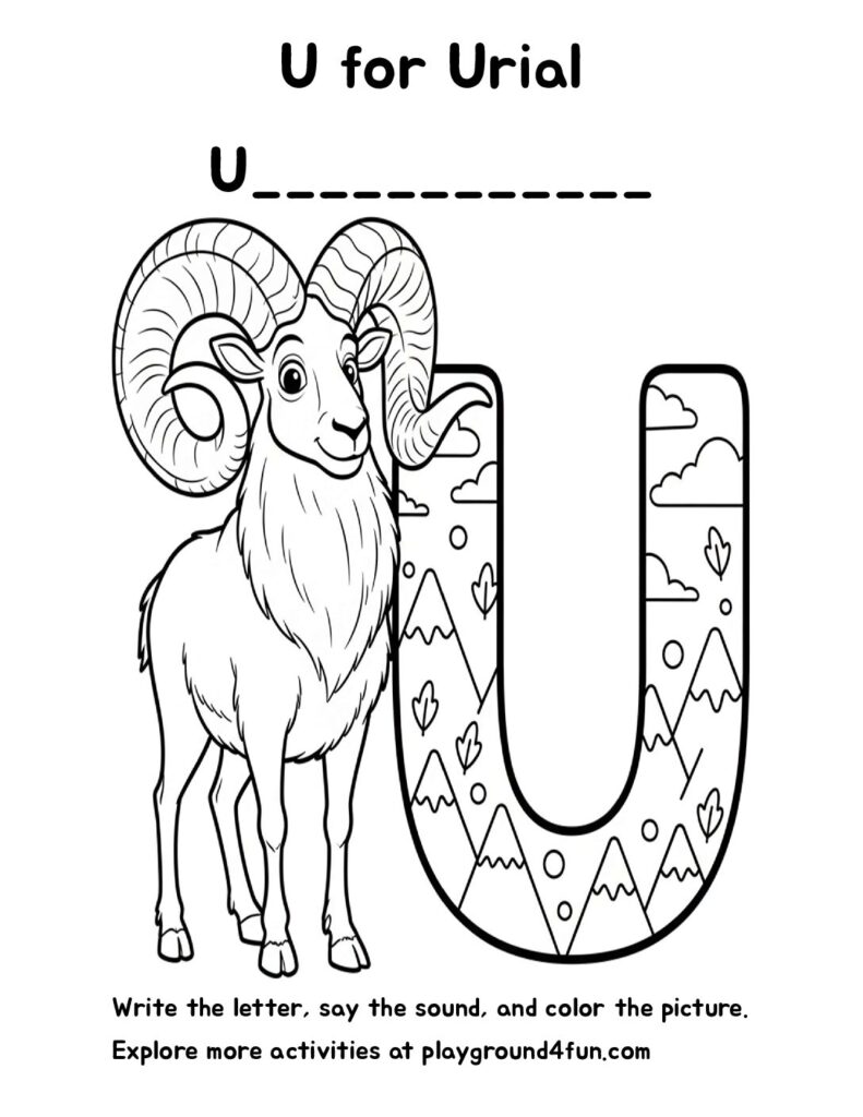 U for Urial Coloring Pages