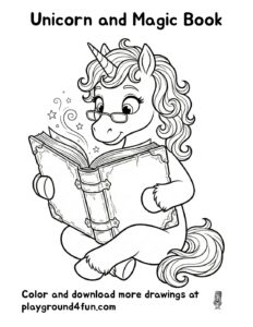 Coloring pages: Unicorn and Magic Book pdf