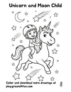 Coloring pages: Unicorn and Moon Child preview