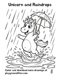Coloring pages: Unicorn and Raindrops pdf