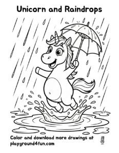 Coloring pages: Unicorn and Raindrops preview