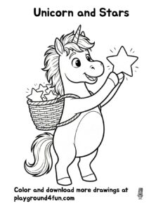 Coloring pages: Unicorn and Stars preview