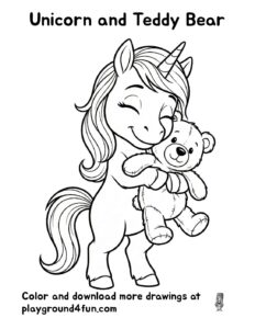 Coloring pages: Unicorn and Teddy Bear pdf