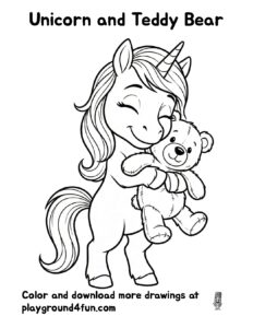 Coloring pages: Unicorn and Teddy Bear preview