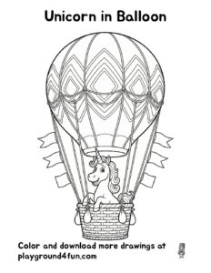 Coloring pages: Unicorn in Balloon pdf
