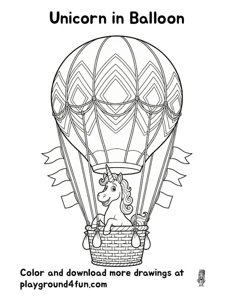 Unicorn in Balloon Coloring Pages