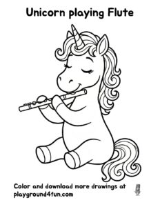 Coloring pages: Unicorn playing Flute preview