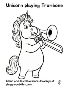 Coloring pages: Unicorn playing Trombone pdf