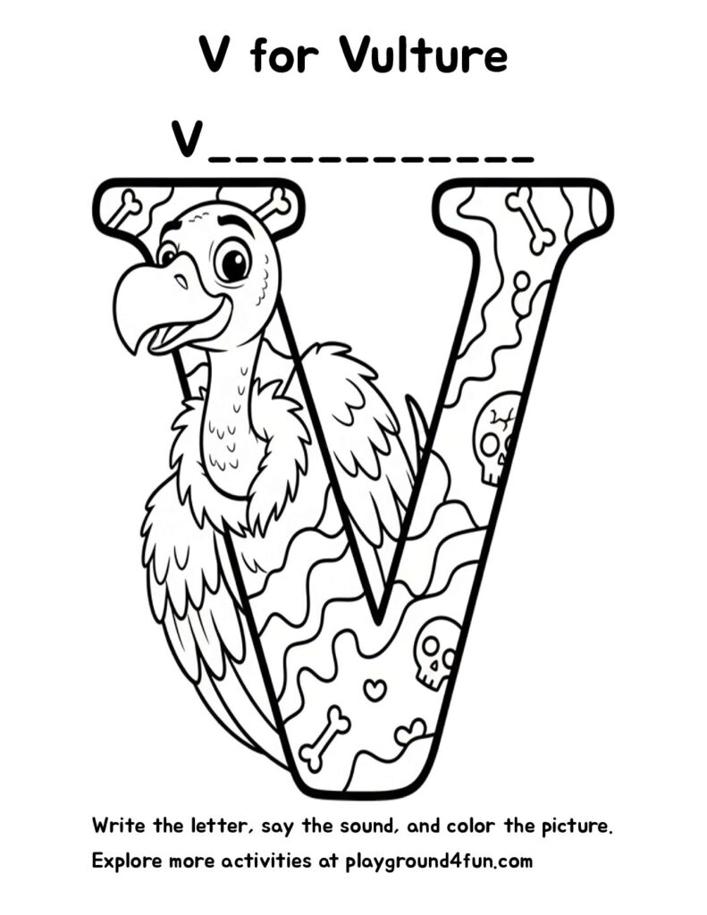 V for Vulture Coloring Pages